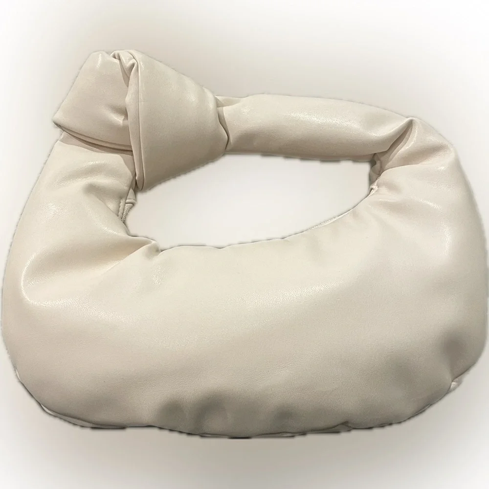 Melie Bianco Alexandra Cream Vegan‎ Top Knot Handle Crescent Hobo Bag Minimalist